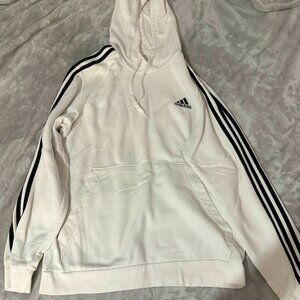 White Adidas Hoodie (Large), Black Stripes